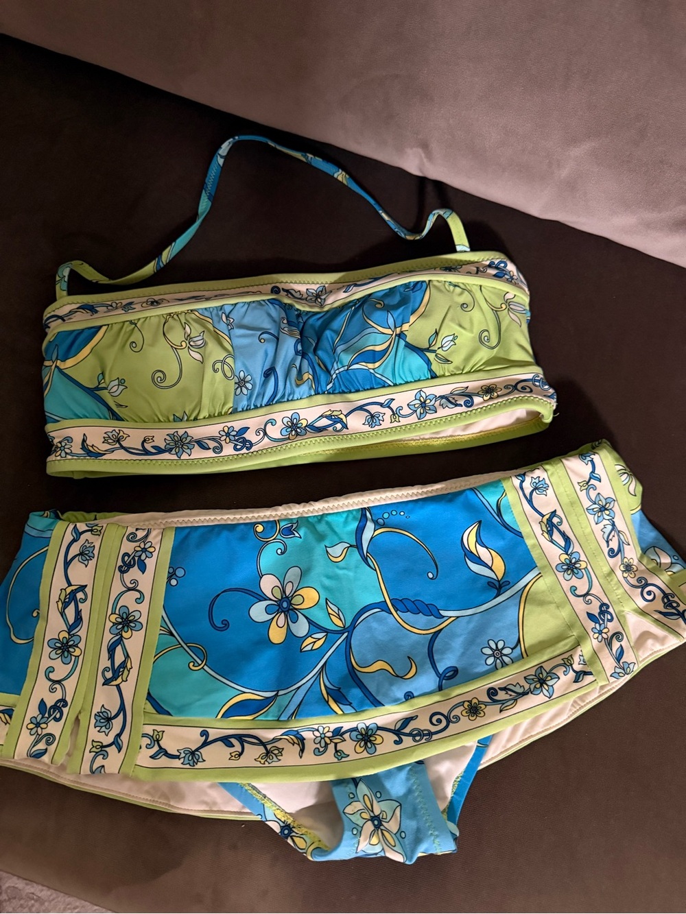 Juicy couture Floral Blue & Green Bandeau Swim Top and High-Waist Bottoms